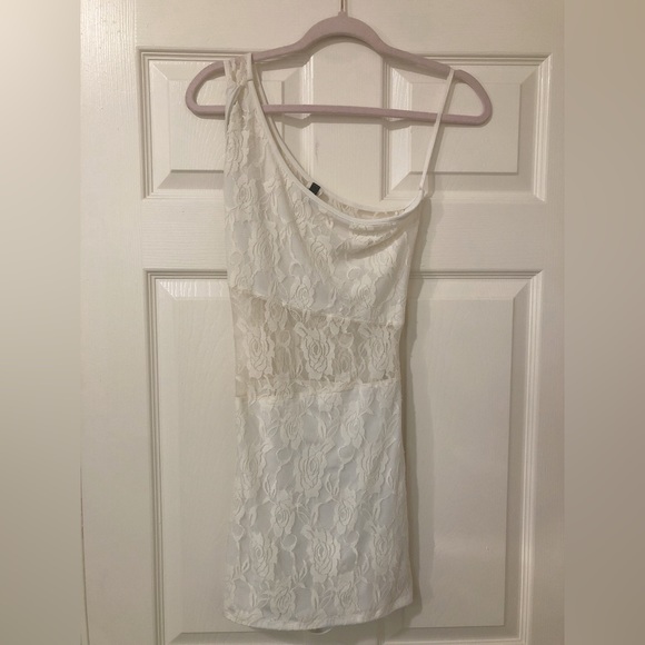 Babe Floral Mesh Design One Shoulder Mini Dress - Picture 1 of 3